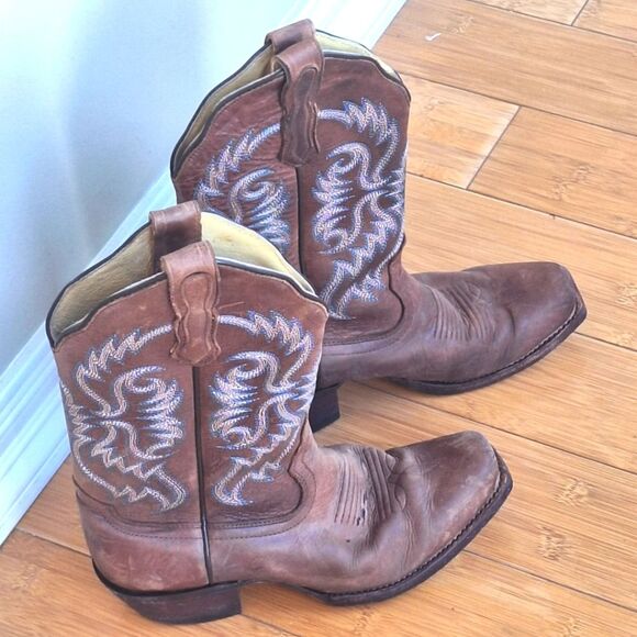 Women's Nocona Blue Bonnet Brown Western Boot 11" shaft Turquoise Stitching 6.5B - Picture 3 of 16